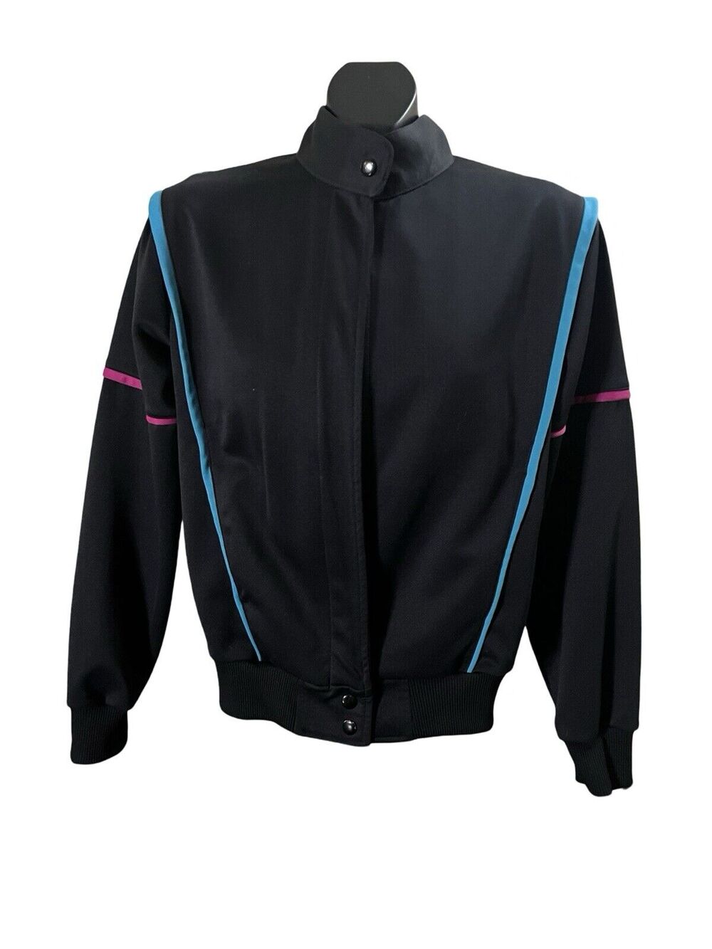 Vintage Winning Ways Black Track Jacket with Blue & Pink Accents